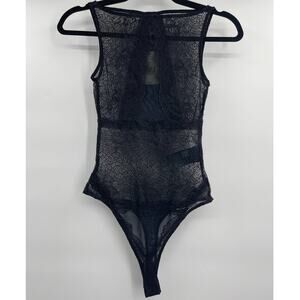 Guess Jet Black Lace Mesh Sleeveless Bodysuit Sleeveless Top NEW XS